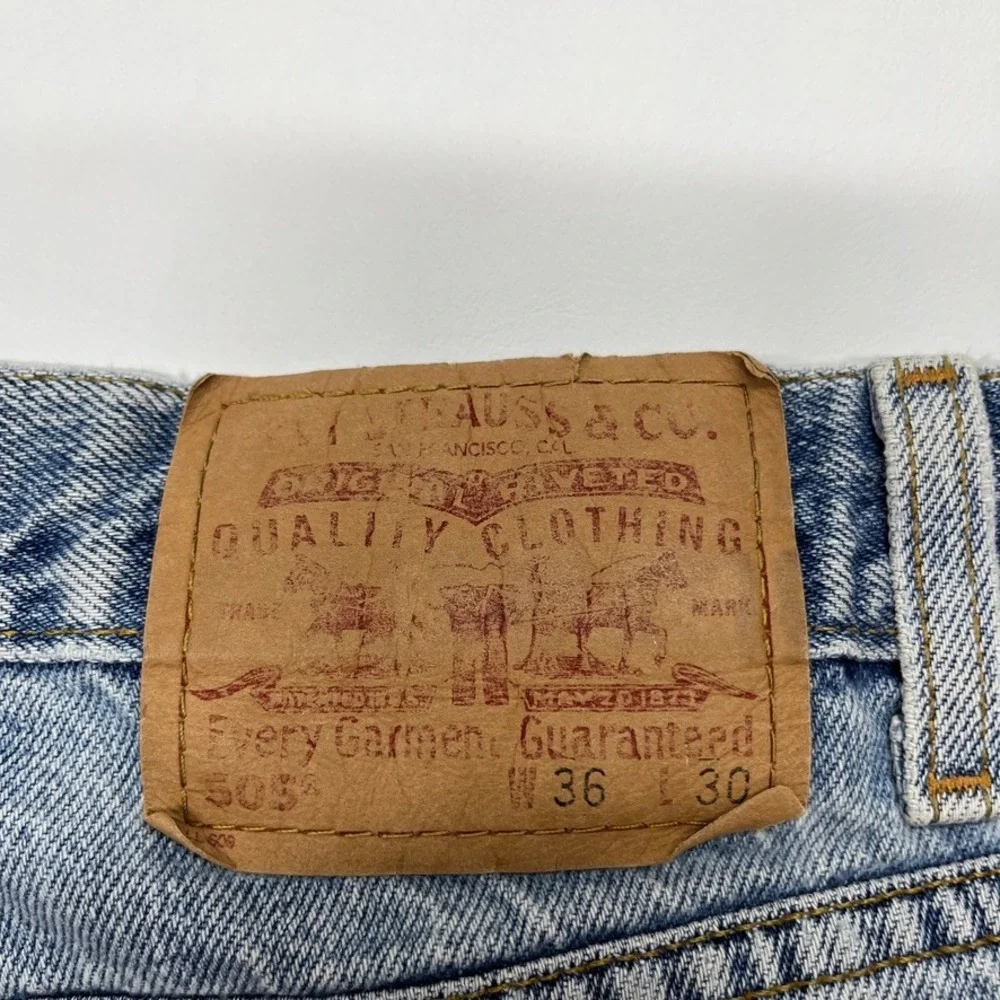 Levis 505 Regular Fit Jeans 36x30 Light Wash Blue Vintage 2001 Denim Mens